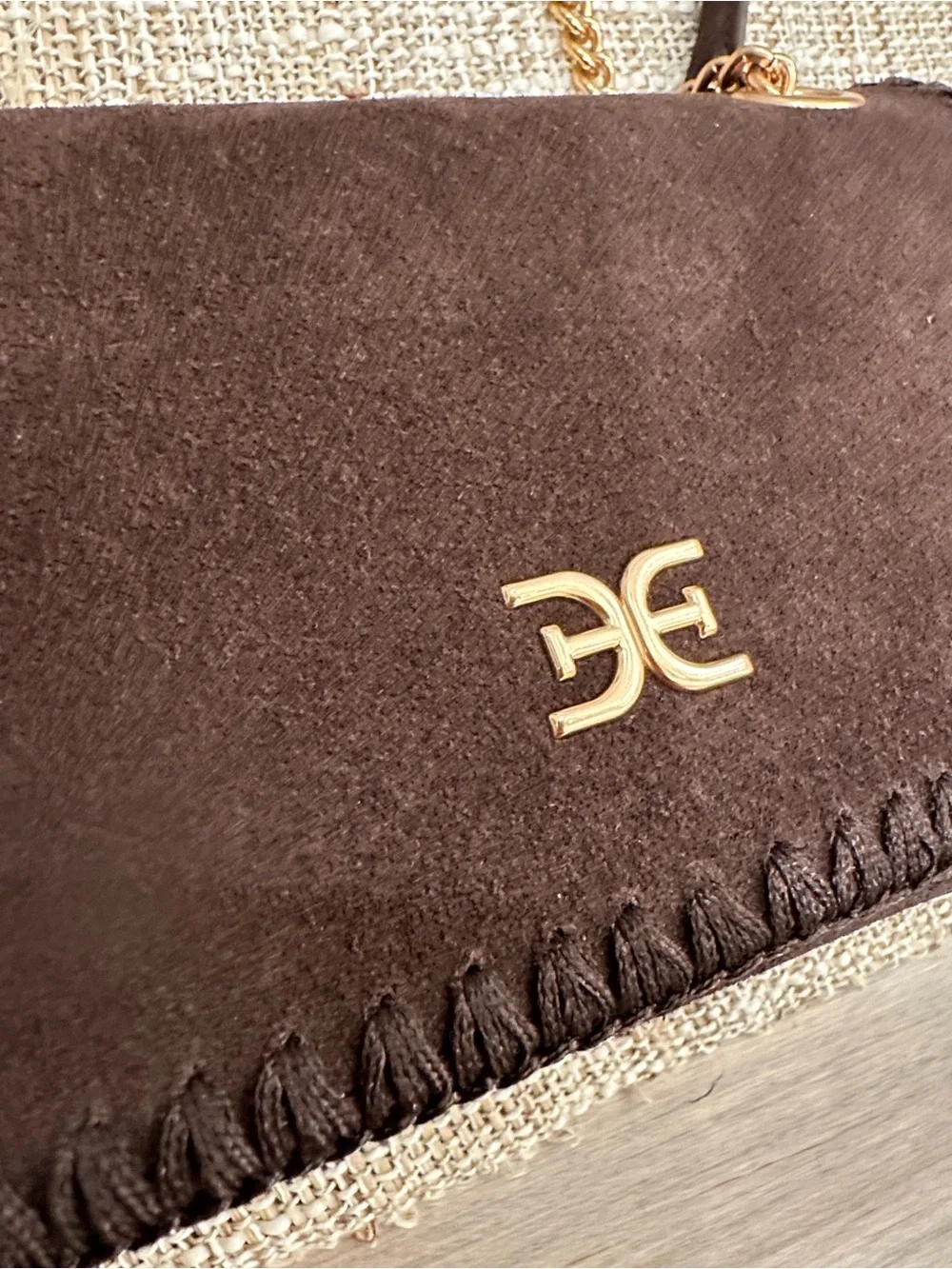 Sam Edelman Brown Suede and Gold Chain Crossbody Bag